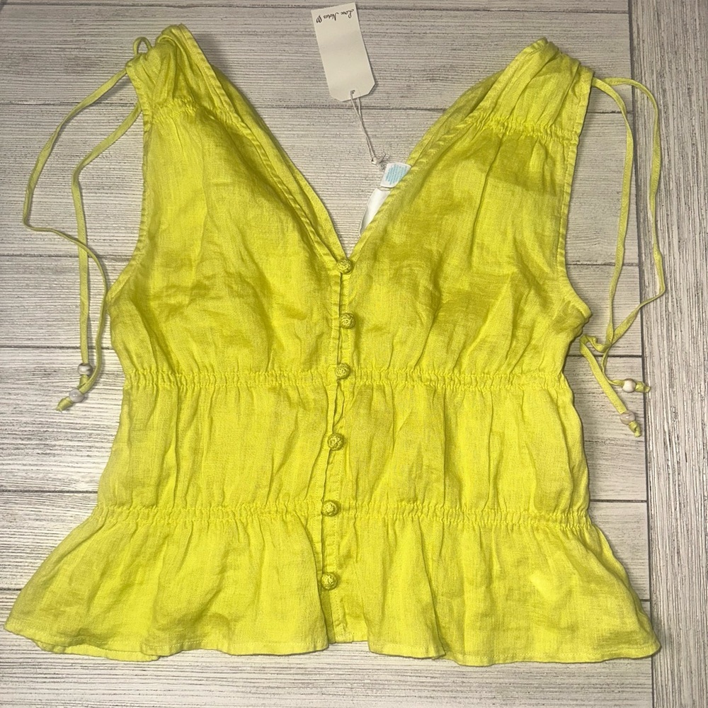 Cynthia Rowley Yellow V‑Neck Button Front Sleeveless Blouse